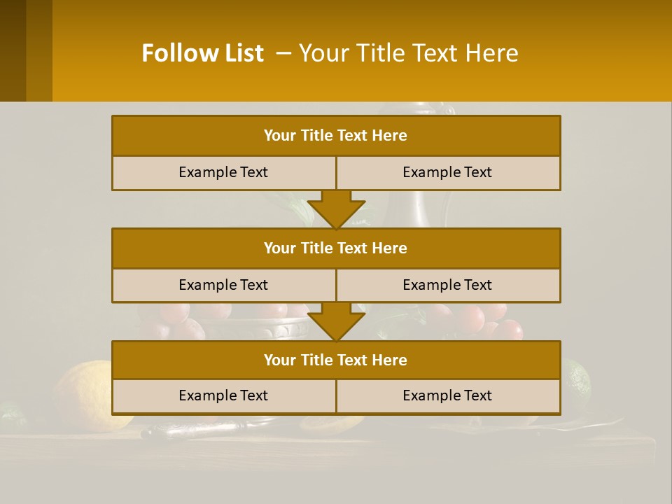 A Table Topped With A Metal Bowl Filled With Fruit PowerPoint Template