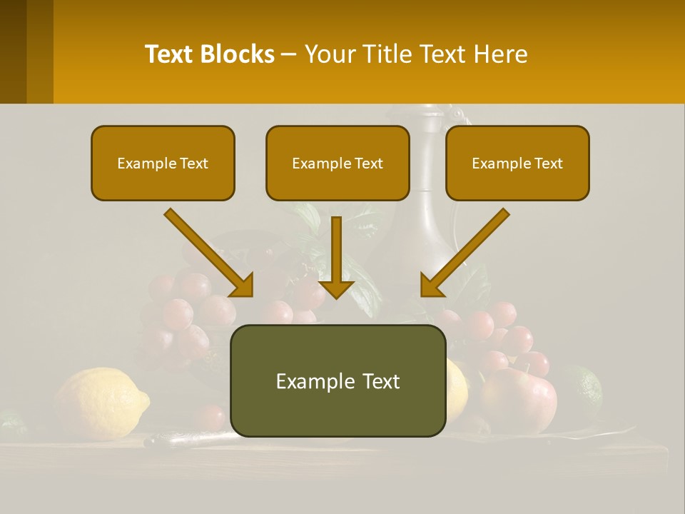 A Table Topped With A Metal Bowl Filled With Fruit PowerPoint Template