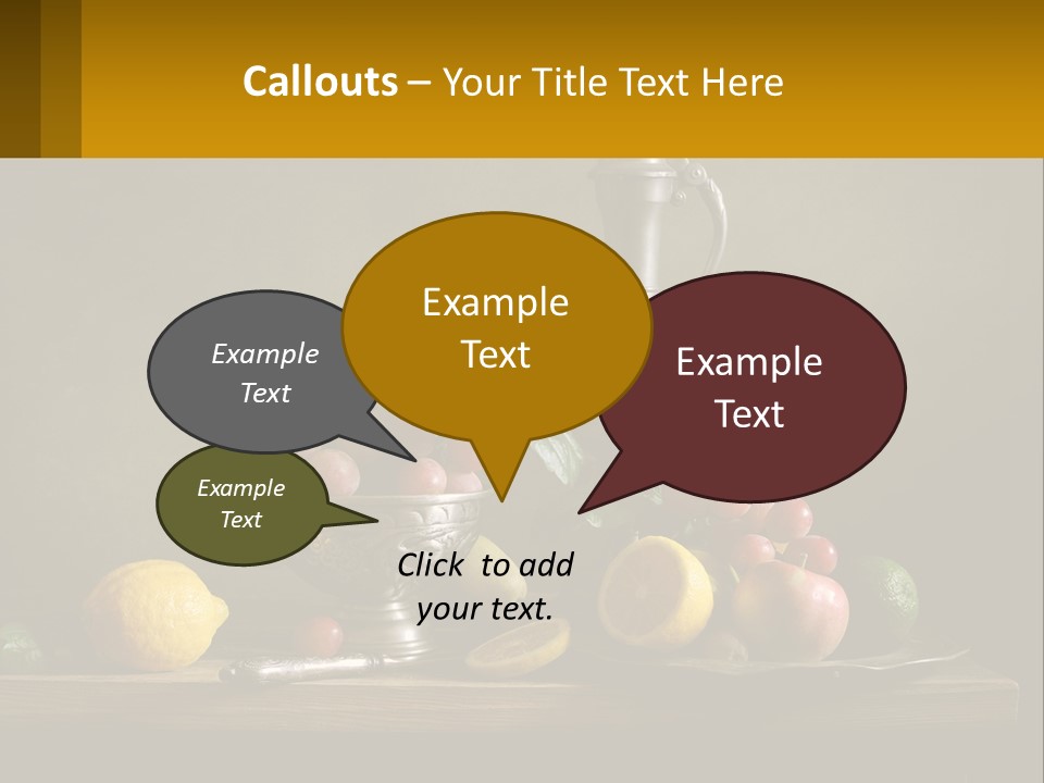 A Table Topped With A Metal Bowl Filled With Fruit PowerPoint Template