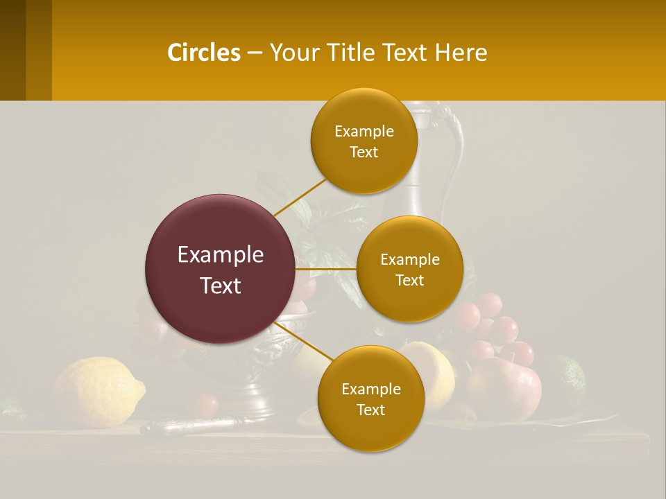 A Table Topped With A Metal Bowl Filled With Fruit PowerPoint Template