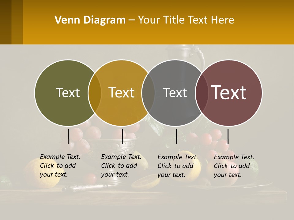 A Table Topped With A Metal Bowl Filled With Fruit PowerPoint Template