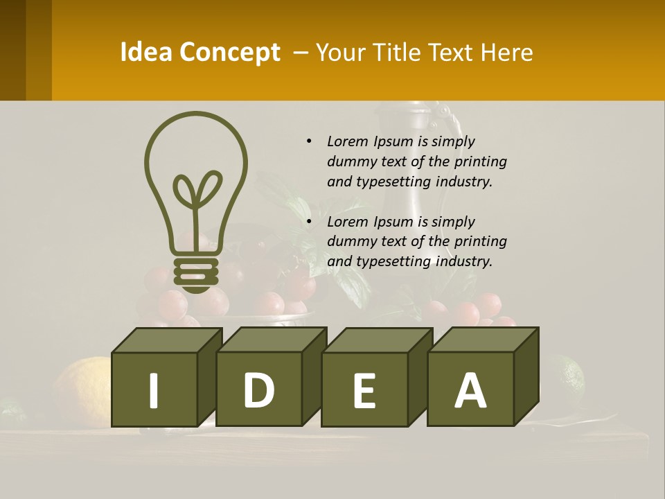 A Table Topped With A Metal Bowl Filled With Fruit PowerPoint Template