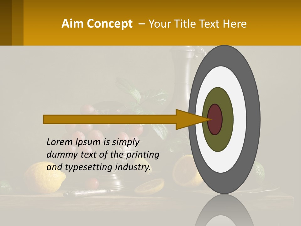 A Table Topped With A Metal Bowl Filled With Fruit PowerPoint Template