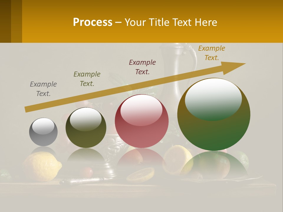 A Table Topped With A Metal Bowl Filled With Fruit PowerPoint Template