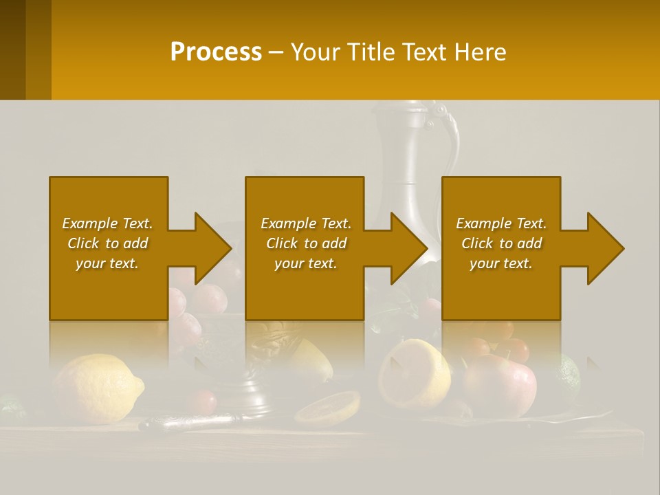 A Table Topped With A Metal Bowl Filled With Fruit PowerPoint Template