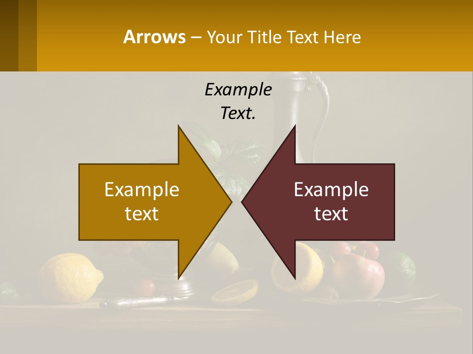 A Table Topped With A Metal Bowl Filled With Fruit PowerPoint Template