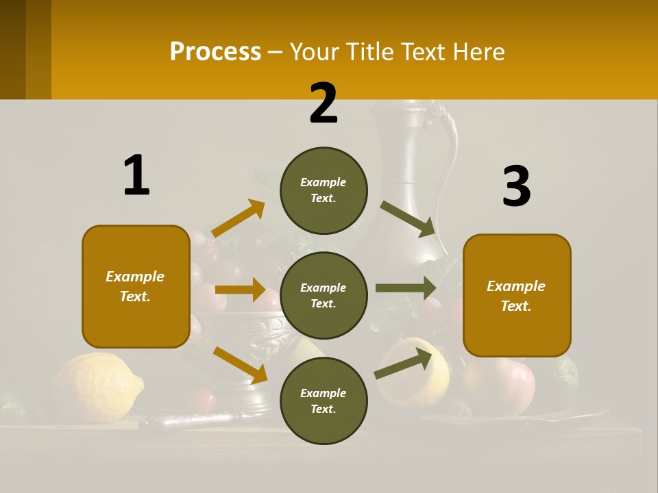 A Table Topped With A Metal Bowl Filled With Fruit PowerPoint Template