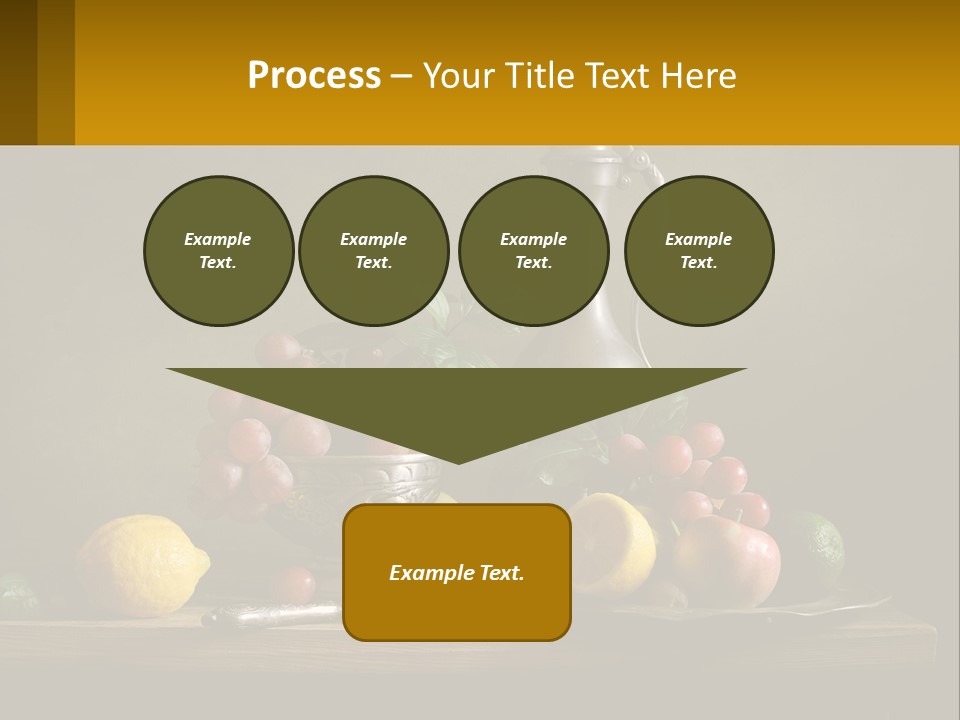 A Table Topped With A Metal Bowl Filled With Fruit PowerPoint Template