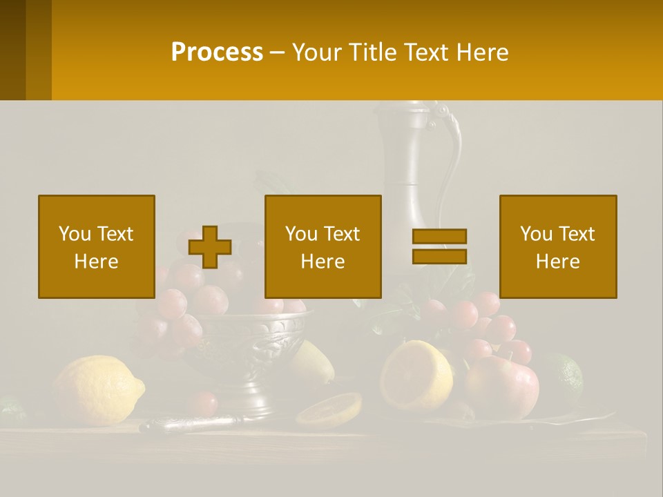A Table Topped With A Metal Bowl Filled With Fruit PowerPoint Template
