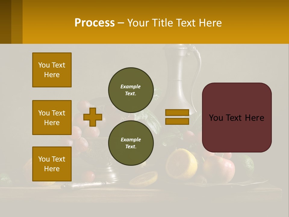 A Table Topped With A Metal Bowl Filled With Fruit PowerPoint Template