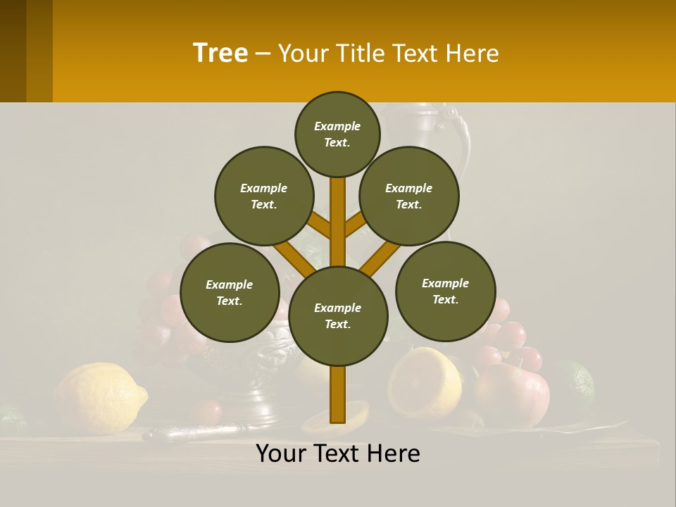 A Table Topped With A Metal Bowl Filled With Fruit PowerPoint Template