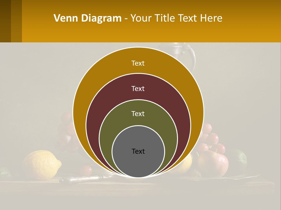 A Table Topped With A Metal Bowl Filled With Fruit PowerPoint Template