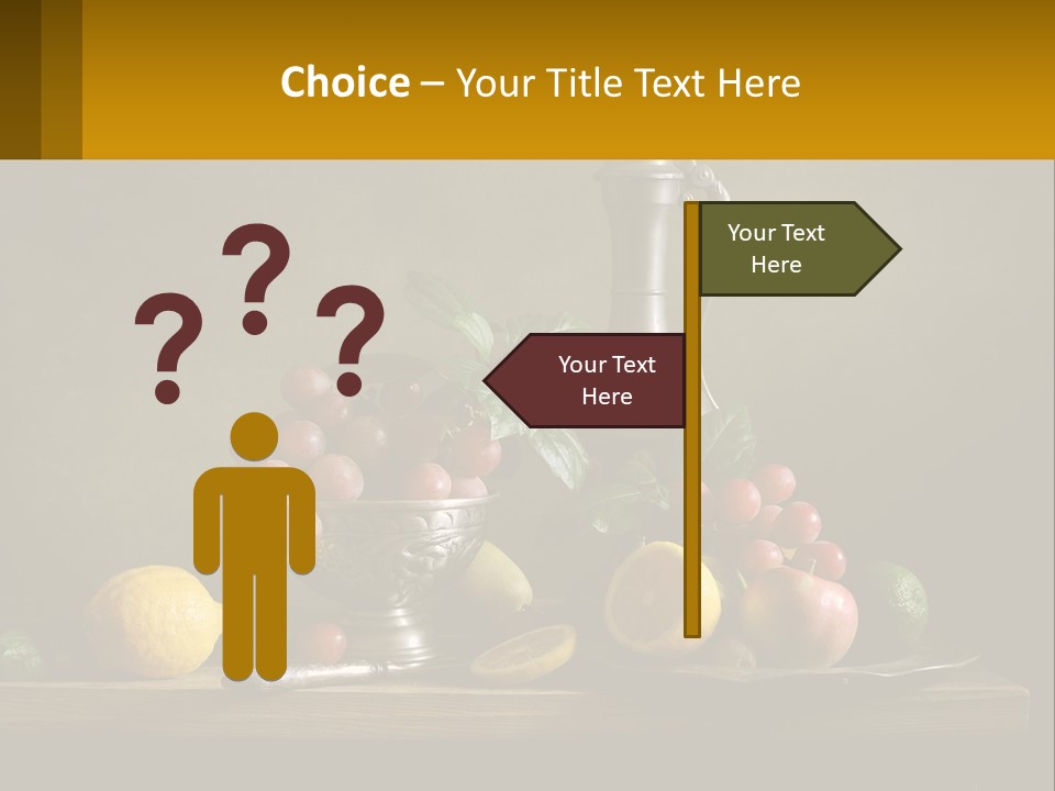 A Table Topped With A Metal Bowl Filled With Fruit PowerPoint Template