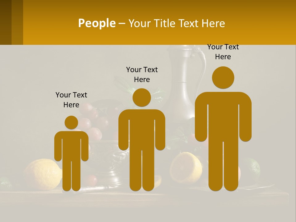 A Table Topped With A Metal Bowl Filled With Fruit PowerPoint Template