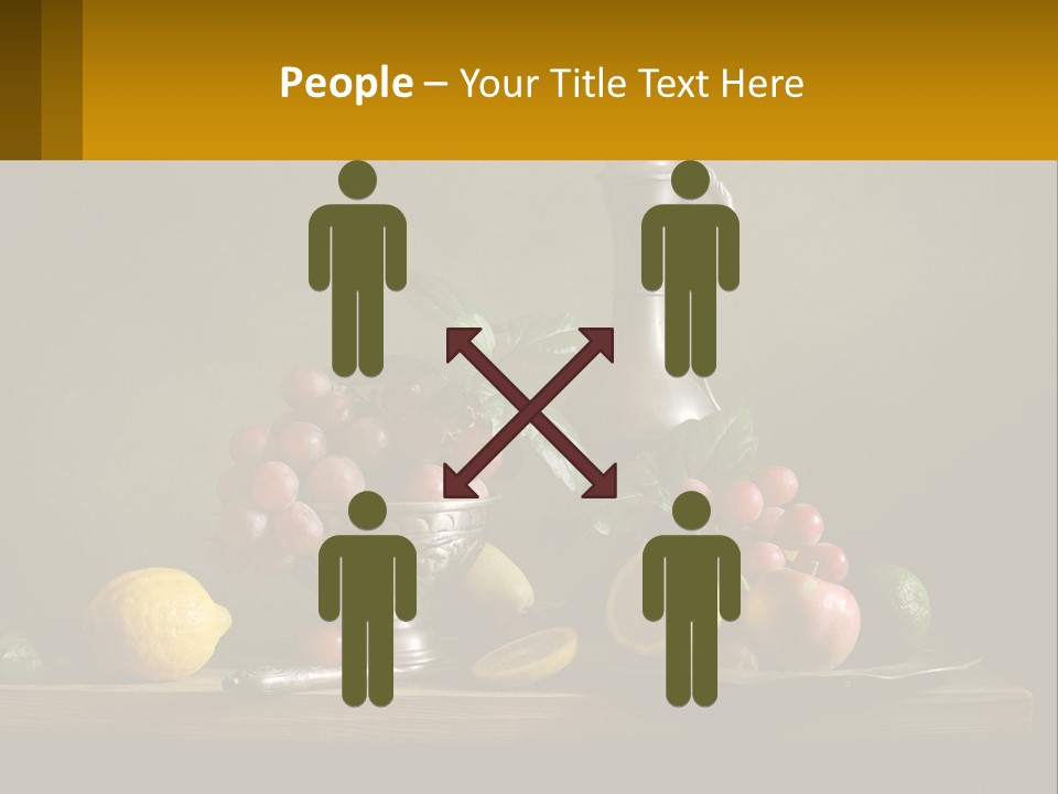 A Table Topped With A Metal Bowl Filled With Fruit PowerPoint Template