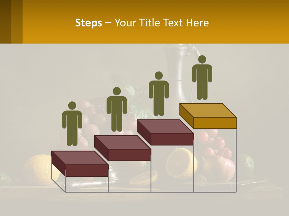 A Table Topped With A Metal Bowl Filled With Fruit PowerPoint Template