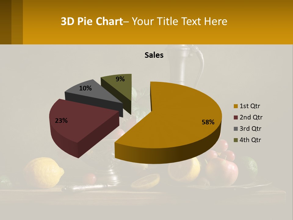 A Table Topped With A Metal Bowl Filled With Fruit PowerPoint Template