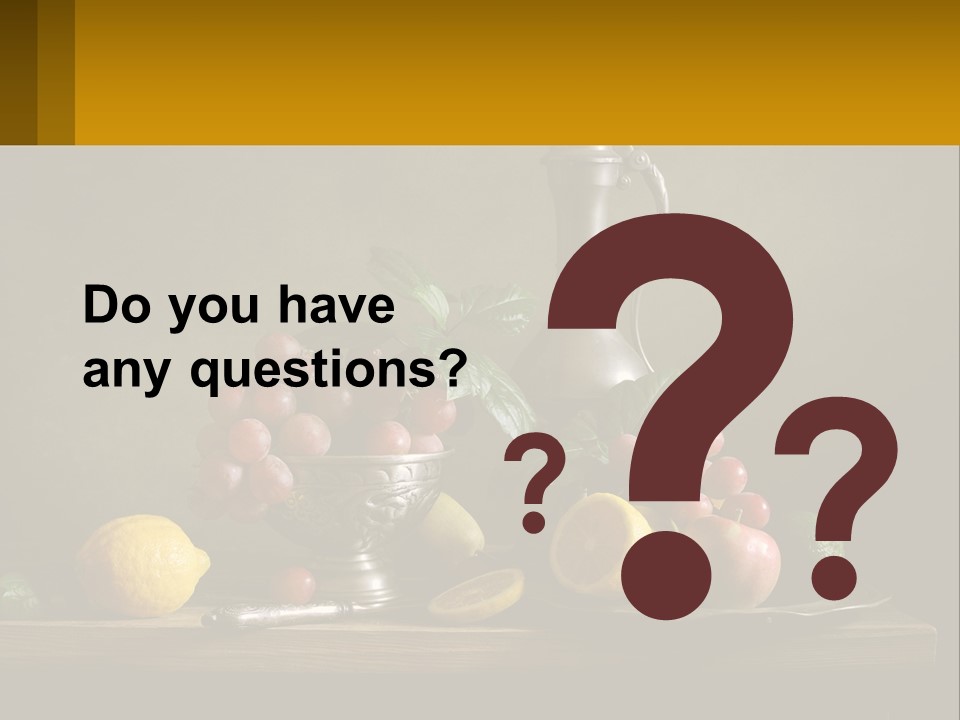 A Table Topped With A Metal Bowl Filled With Fruit PowerPoint Template