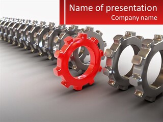 A Group Of Metal Gears With A Red Center PowerPoint Template
