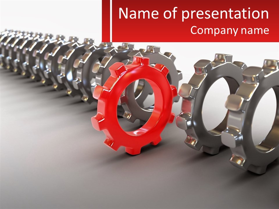 A Group Of Metal Gears With A Red Center PowerPoint Template