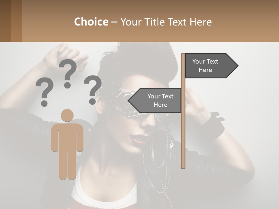 A Woman In A Leather Jacket With A Mask On Her Face PowerPoint Template