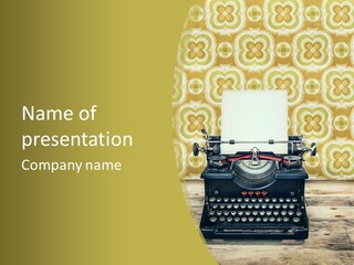 An Old Fashioned Typewriter With A Yellow Background PowerPoint Template