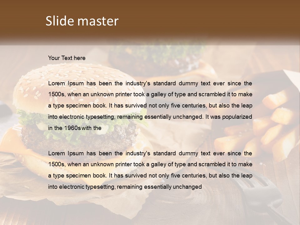 Two Hamburgers And Fries On A Wooden Table PowerPoint Template