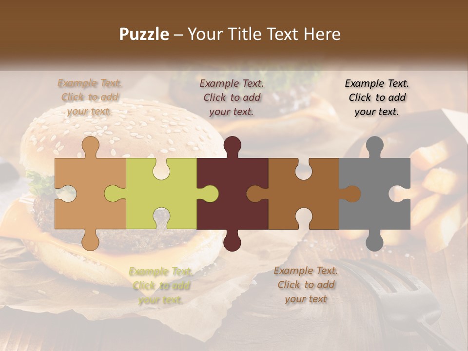 Two Hamburgers And Fries On A Wooden Table PowerPoint Template