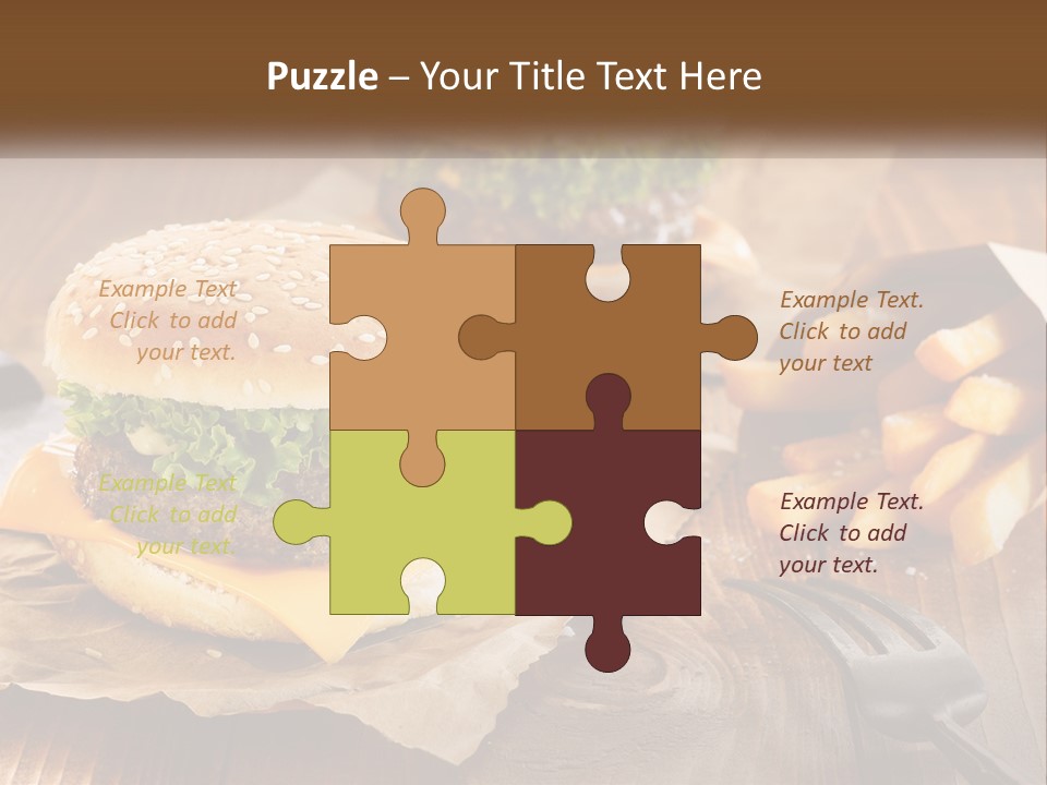 Two Hamburgers And Fries On A Wooden Table PowerPoint Template