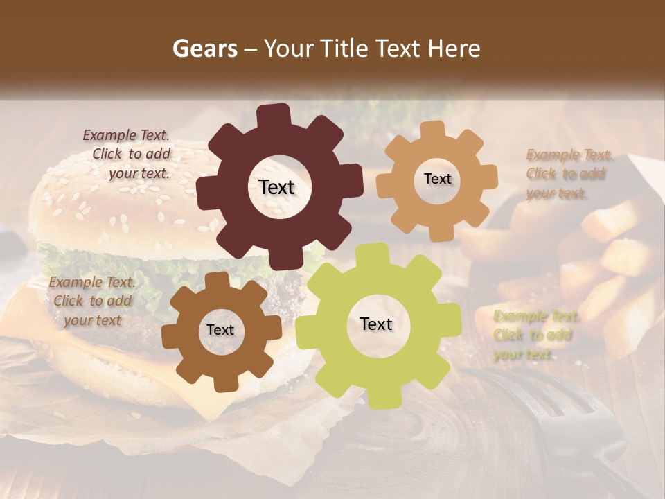 Two Hamburgers And Fries On A Wooden Table PowerPoint Template