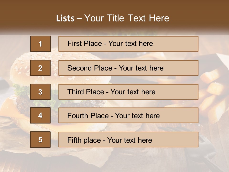 Two Hamburgers And Fries On A Wooden Table PowerPoint Template