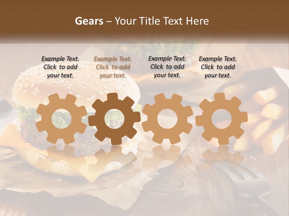 Two Hamburgers And Fries On A Wooden Table PowerPoint Template