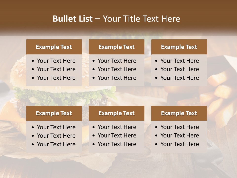 Two Hamburgers And Fries On A Wooden Table PowerPoint Template