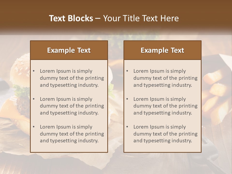 Two Hamburgers And Fries On A Wooden Table PowerPoint Template