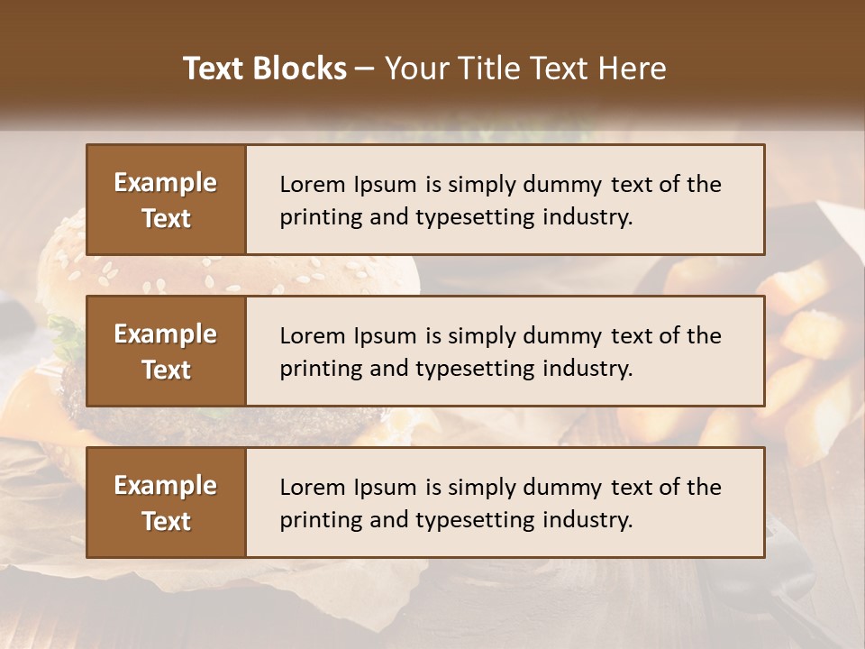 Two Hamburgers And Fries On A Wooden Table PowerPoint Template