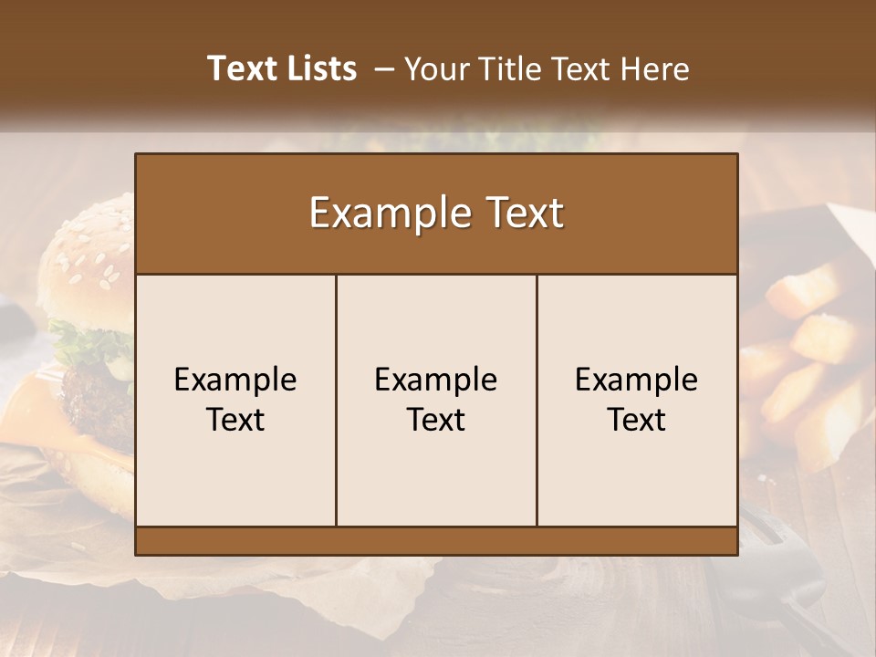 Two Hamburgers And Fries On A Wooden Table PowerPoint Template