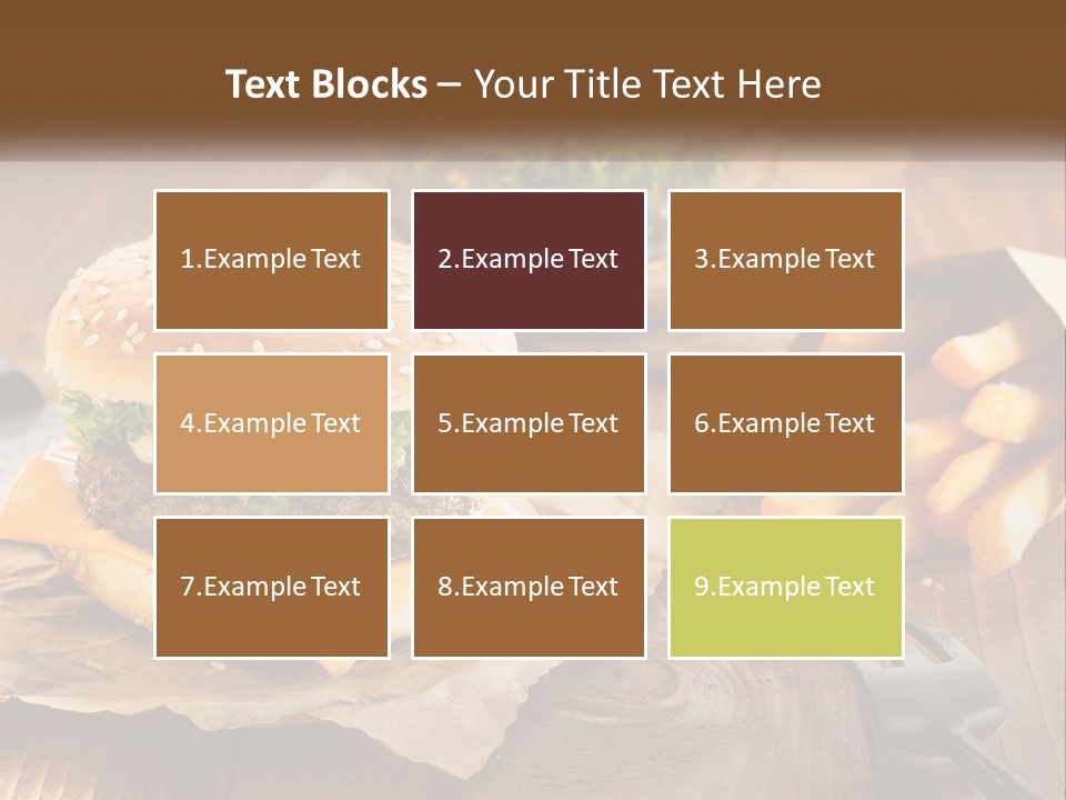 Two Hamburgers And Fries On A Wooden Table PowerPoint Template