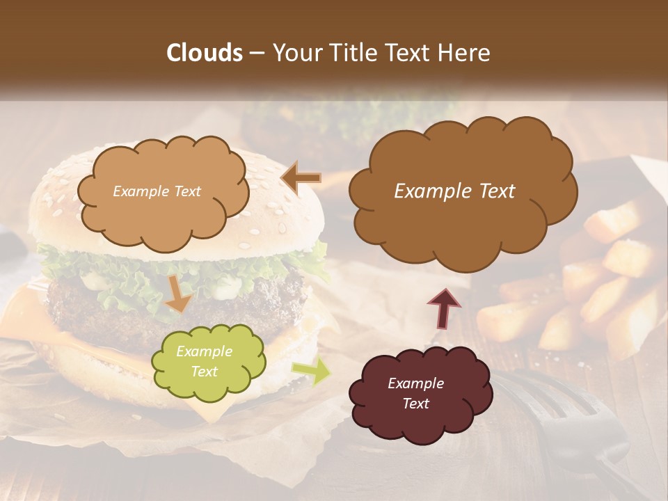 Two Hamburgers And Fries On A Wooden Table PowerPoint Template