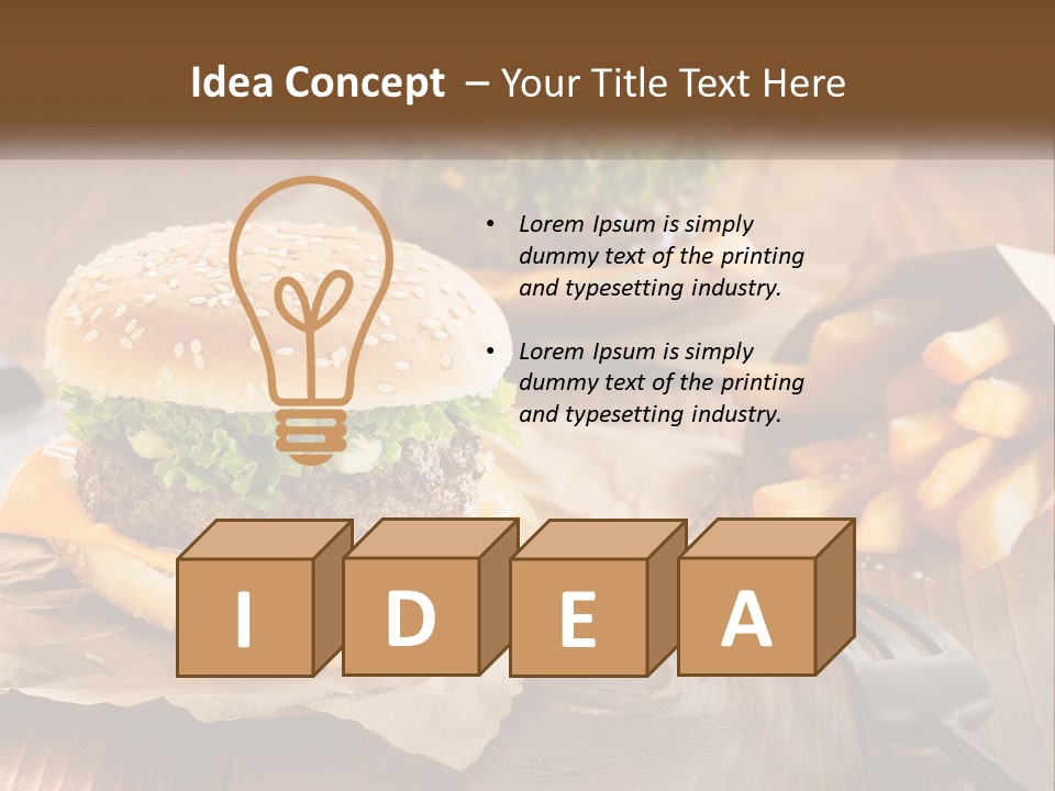 Two Hamburgers And Fries On A Wooden Table PowerPoint Template