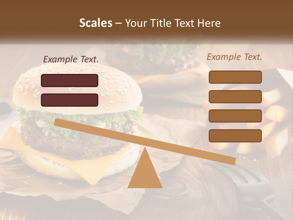 Two Hamburgers And Fries On A Wooden Table PowerPoint Template