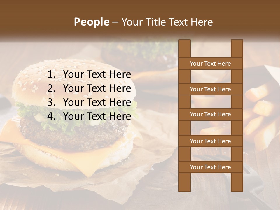 Two Hamburgers And Fries On A Wooden Table PowerPoint Template