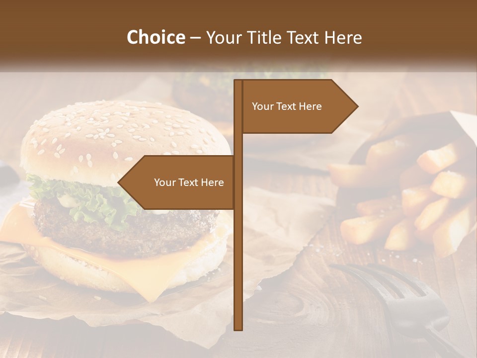 Two Hamburgers And Fries On A Wooden Table PowerPoint Template