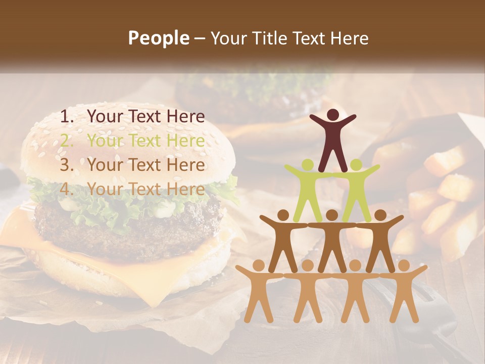Two Hamburgers And Fries On A Wooden Table PowerPoint Template