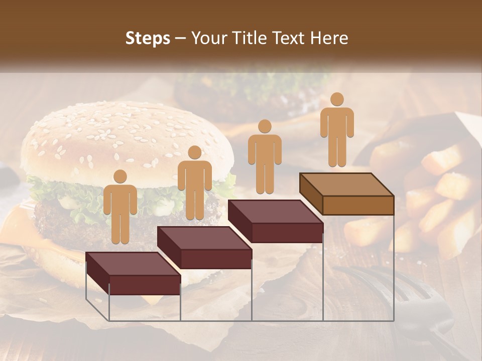Two Hamburgers And Fries On A Wooden Table PowerPoint Template