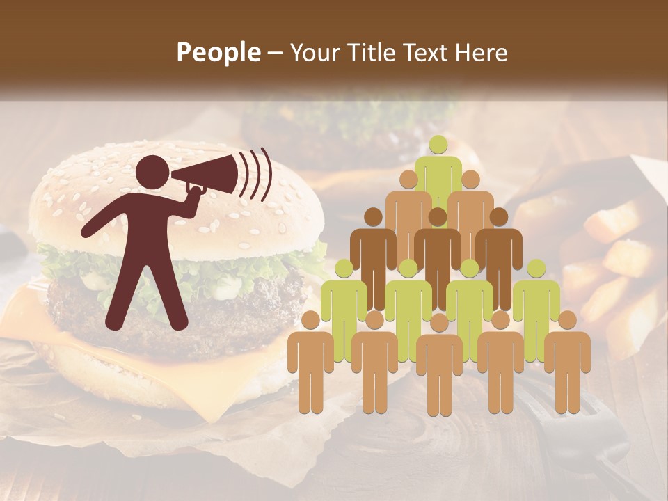 Two Hamburgers And Fries On A Wooden Table PowerPoint Template