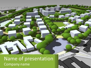 A Computer Generated Map Of A City With Lots Of Trees PowerPoint Template