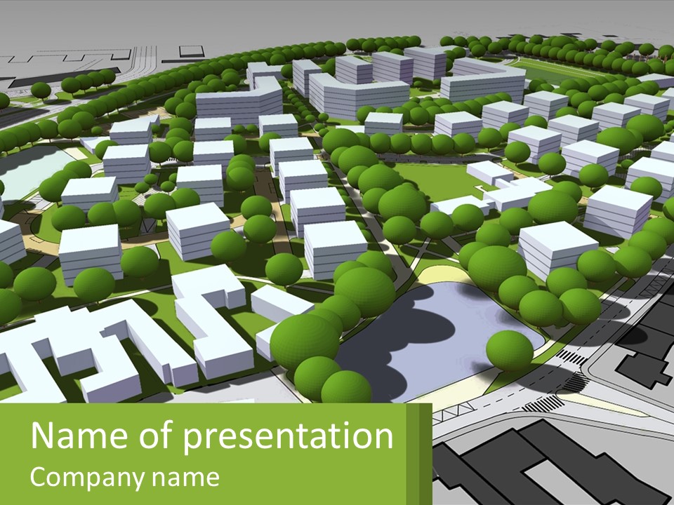 A Computer Generated Map Of A City With Lots Of Trees PowerPoint Template