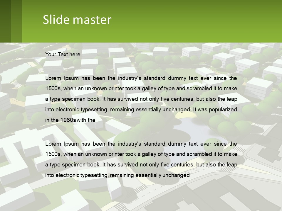A Computer Generated Map Of A City With Lots Of Trees PowerPoint Template