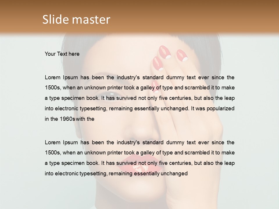 A Woman With Red Lipstick Holding Her Hands To Her Face PowerPoint Template