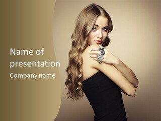 A Woman In A Black Dress With A Ring On Her Finger PowerPoint Template